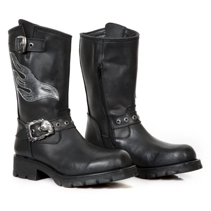 Bottes Argent, Noir New Rock M-7601-R2