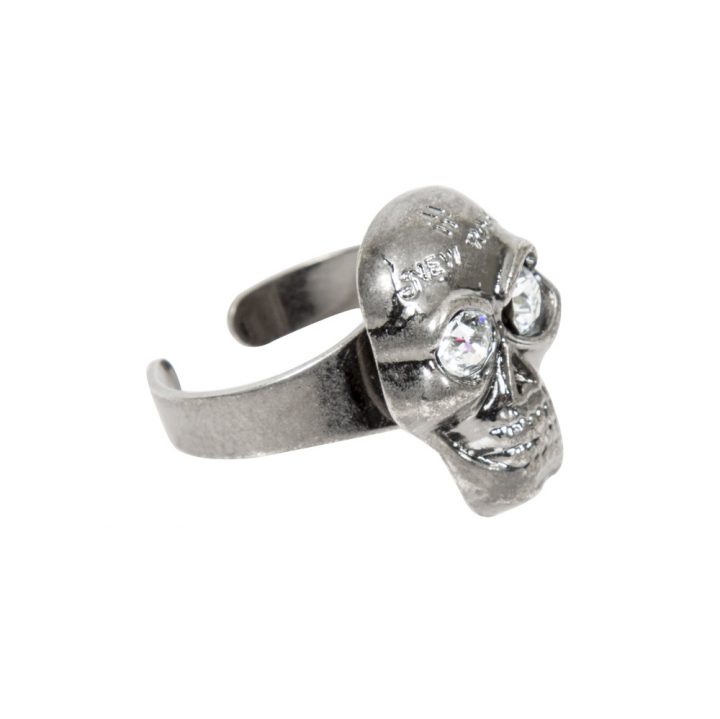 M.RING4-S1 NEW ROCK CRYSTAL SKULL METAL RING, 20mm height