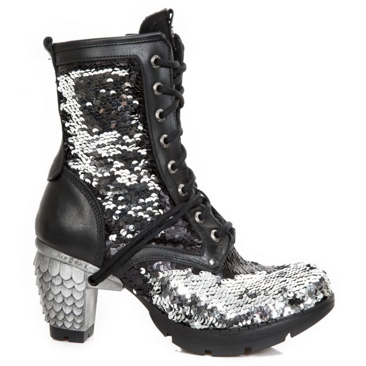 Bottines Argent, Noir New Rock M-TR037B-S1