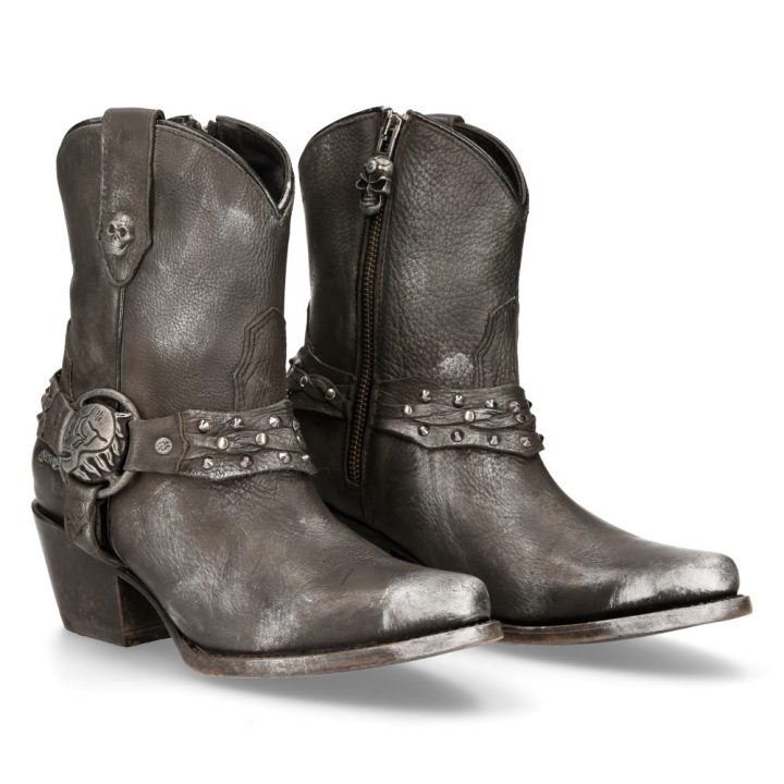 Bottines Argent, Noir New Rock M-WSTM005-S1