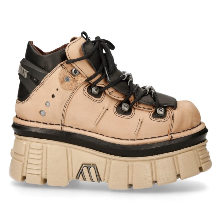 Bottines Beige, Noir New Rock M-106-S40