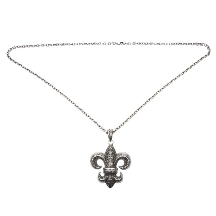 M-AD2430-S1 LIS FLOWER NECKLACE WITH CHAIN, PLATA OXIDA – Image 2