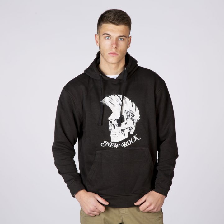 W-NRHOODIE1-S1 NEW ROCK BLACK HOODIE ENGRAVING SKULL PUNK