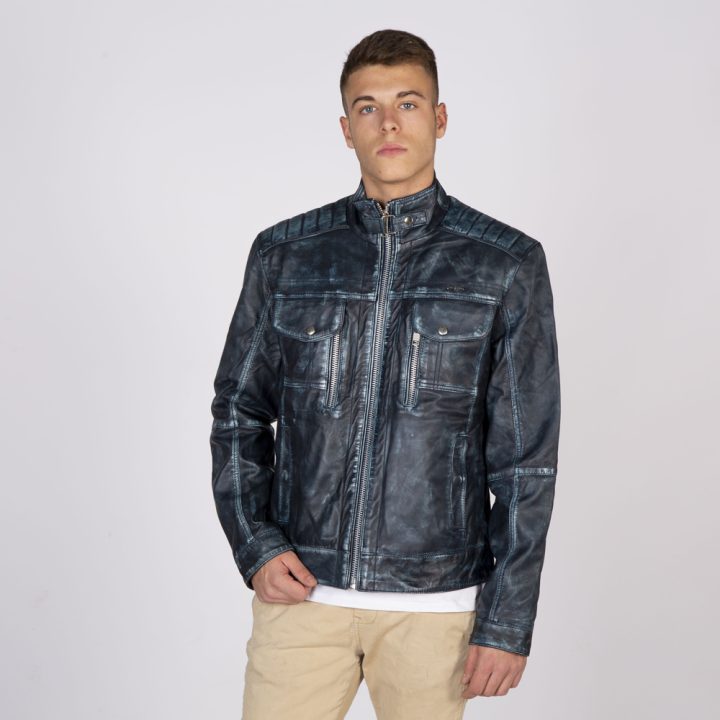 W-NRLMJ029-S1 MENS LEATHER JACKETS MADE OF NAVY VINTAGE : 1802