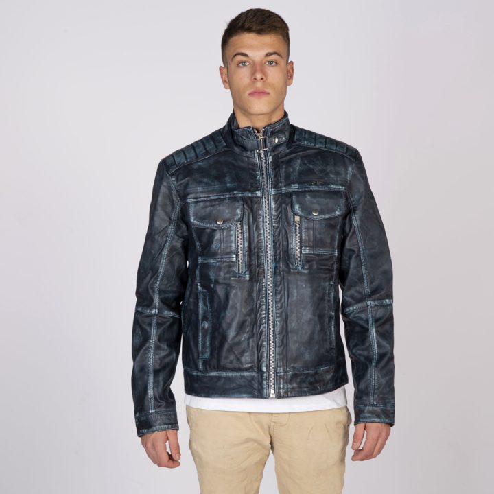 W-NRLMJ029-S1 MENS LEATHER JACKETS MADE OF NAVY VINTAGE : 1802 – Image 2