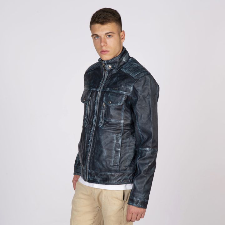 W-NRLMJ029-S1 MENS LEATHER JACKETS MADE OF NAVY VINTAGE : 1802 – Image 3