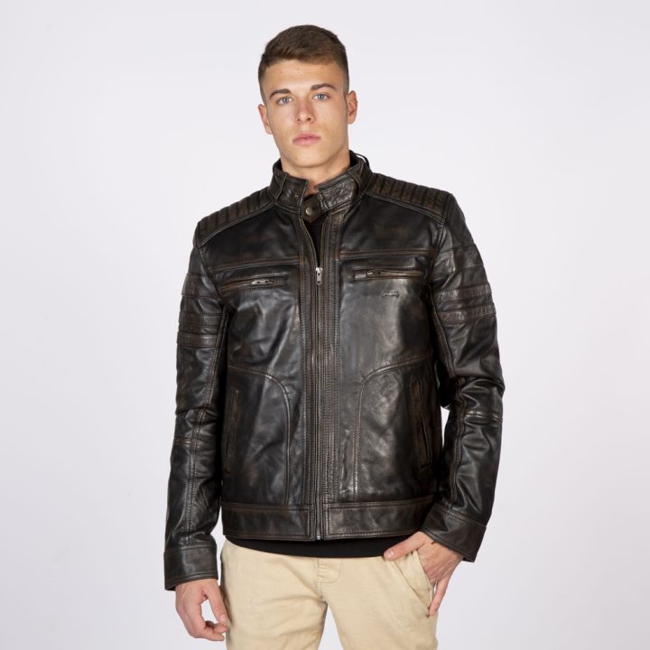 W-NRLMJ030-S1 MENS LEATHER JACKETS MADE OF SHEEP NAPA BLACK RUB OFF WAX : 1106