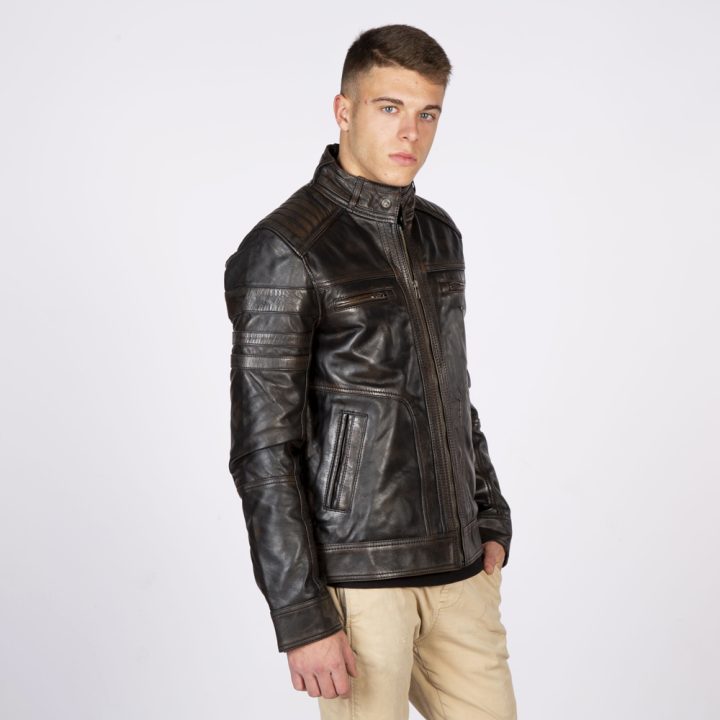 W-NRLMJ030-S1 MENS LEATHER JACKETS MADE OF SHEEP NAPA BLACK RUB OFF WAX : 1106 – Image 2