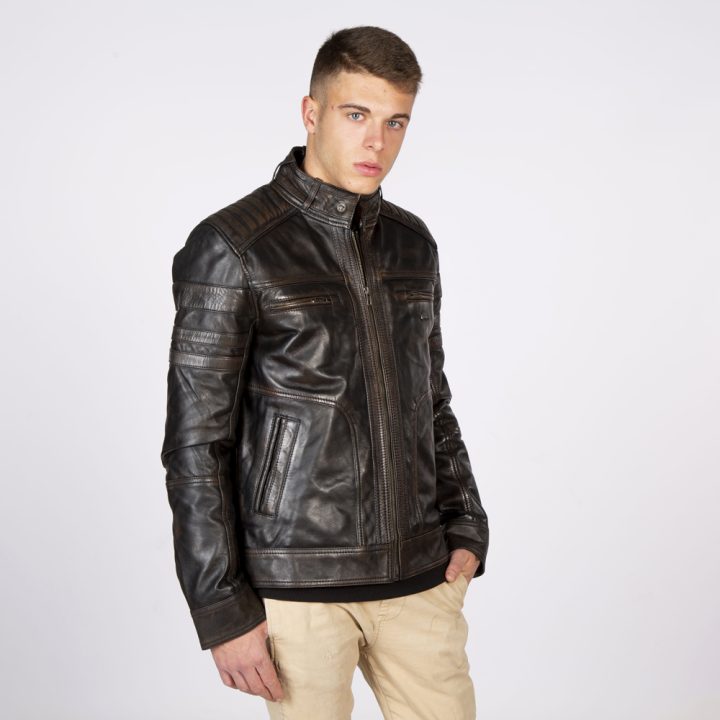 W-NRLMJ030-S1 MENS LEATHER JACKETS MADE OF SHEEP NAPA BLACK RUB OFF WAX : 1106 – Image 4