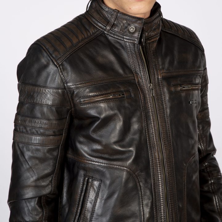 W-NRLMJ030-S1 MENS LEATHER JACKETS MADE OF SHEEP NAPA BLACK RUB OFF WAX : 1106 – Image 5
