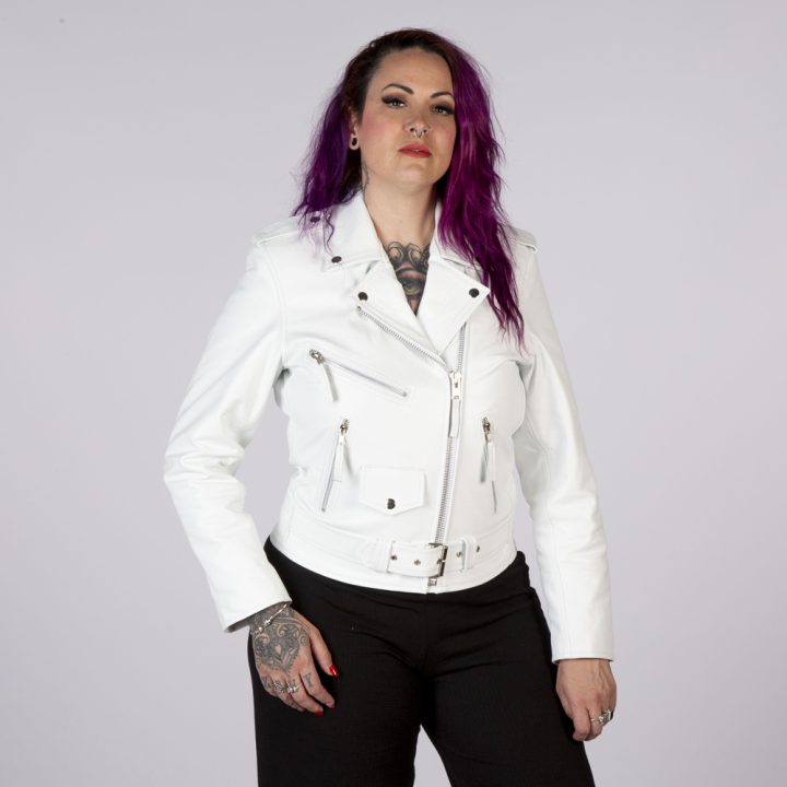 W-NRLWJ006-S5 LADIES WHITE HIDE BRANDO JACKET