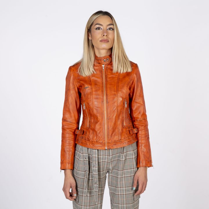 W-NRLWJ018-S1  LADIES JACKETS MDE OF SHEEP NAPA ORANGE DIRTY WAX : 3061