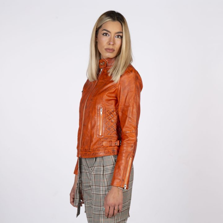 W-NRLWJ018-S1  LADIES JACKETS MDE OF SHEEP NAPA ORANGE DIRTY WAX : 3061 – Image 2