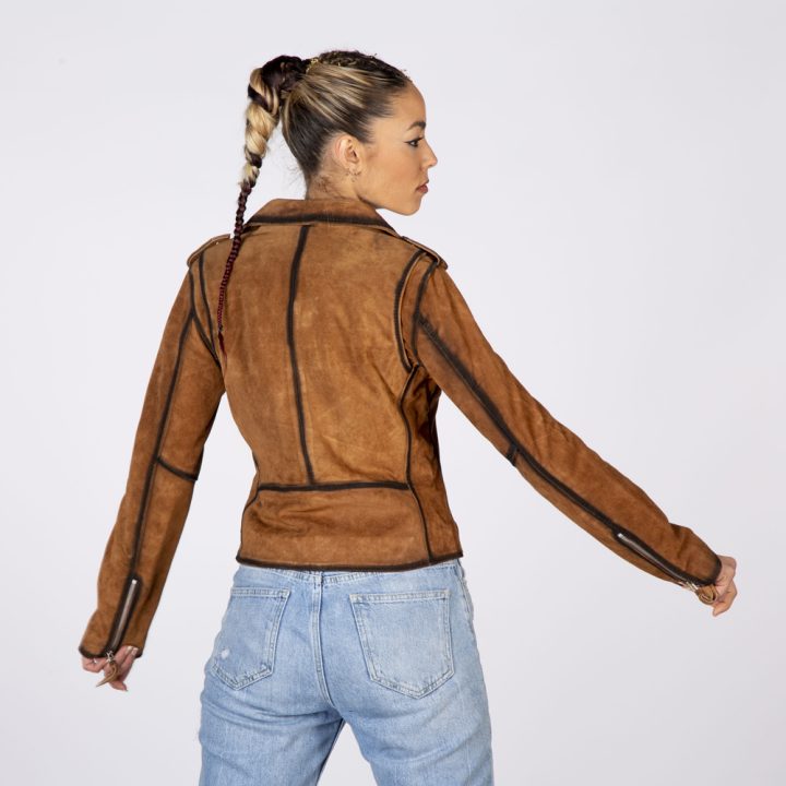 W-NRLWJ066-S1 LADIES LEATHER JACKETS MADE OF BROWN SUEDE LEATHER WITH SILVER ACCESORIES – Image 6