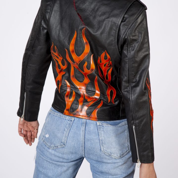 W-NRLWJ067-S1 WOMENS RED STRIPE BRANDO JACKET, red flames,  con  fuegos – Image 5