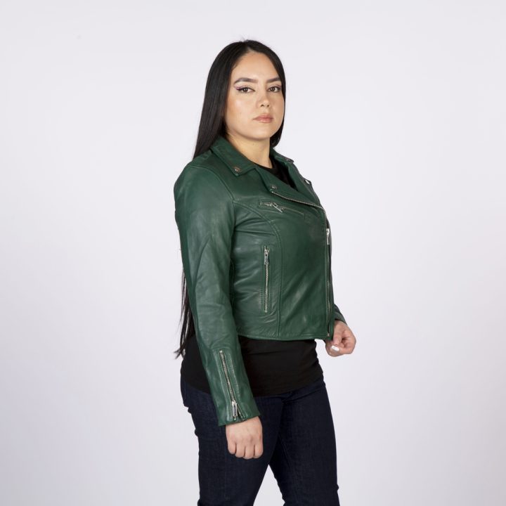 W-NRLWJ068-S2 LADIES GREEN NAPPA JACKET 054 – Image 3