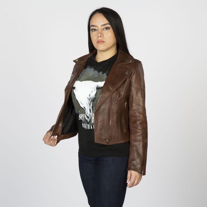 W-NRLWJ068-S9 LADIES BROWN  NAPPA JACKET 054 – Image 5