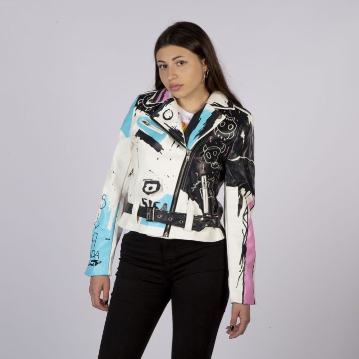 W-NRLWJ072-S1  LADIES ECOVEGAN NEW ROCK JACKET WHITE AND BLUE SKY