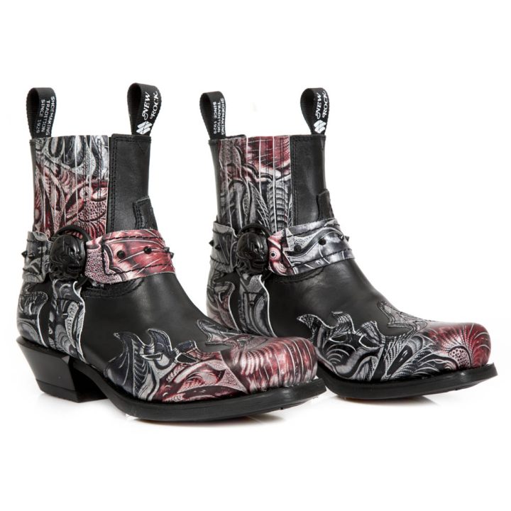 Bottines Gris, Noir, Rouge New Rock M-7966-C6