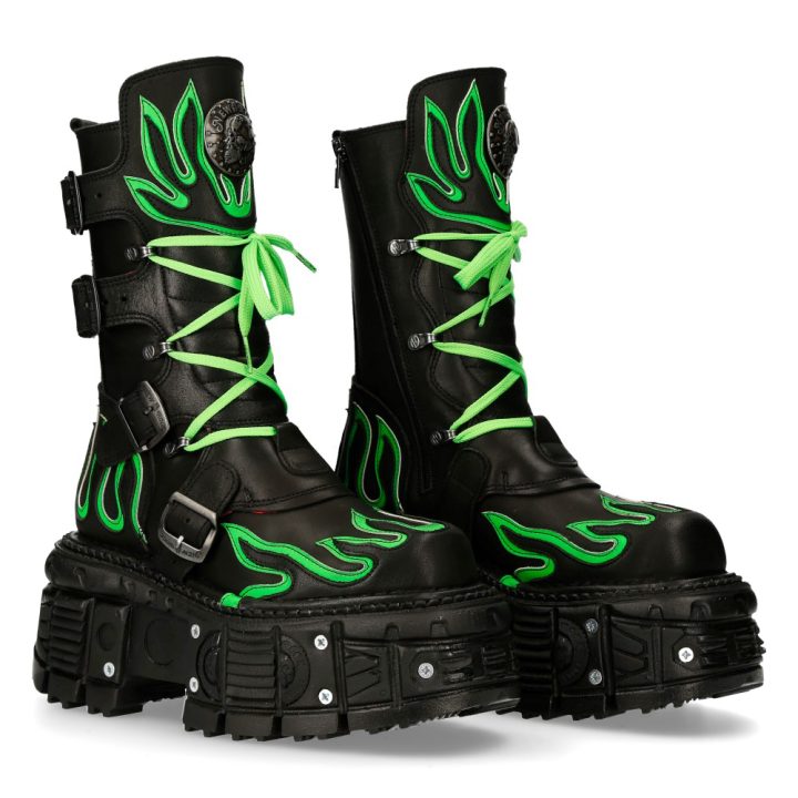 Bottes Noir, Vert New Rock M-TANK015-C4